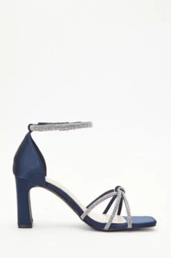 Wide Fit Navy Satin Diamante Heeled Sandals -Outlet Clothyne Store 00100037667 ZS