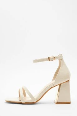 Wide Fit Nude Asymmetric Strap Heeled Sandals