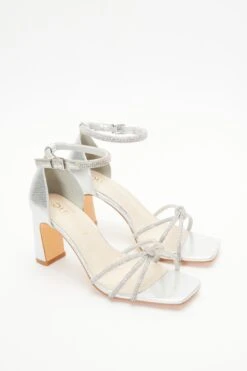 Wide Fit Silver Diamante Heeled Sandals -Outlet Clothyne Store 00100037669 XS