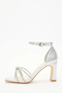 Wide Fit Silver Diamante Heeled Sandals