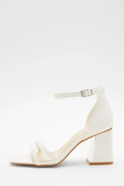 Wide Fit White Asymmetric Strap Heeled Sandals