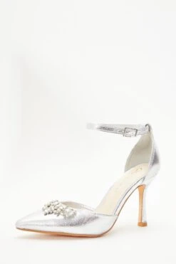 Wide Fit Silver Foil Diamante Court Heels -Outlet Clothyne Store 00100037671 XB
