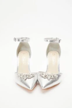 Wide Fit Silver Foil Diamante Court Heels -Outlet Clothyne Store 00100037671 XS
