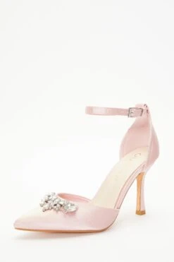 Wide Fit Pink Satin Diamante Court Heels -Outlet Clothyne Store 00100037672 XB