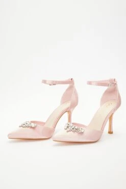 Wide Fit Pink Satin Diamante Court Heels -Outlet Clothyne Store 00100037672 XS