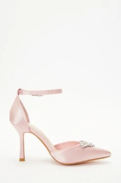 Wide Fit Pink Satin Diamante Court Heels -Outlet Clothyne Store 00100037672 ZS