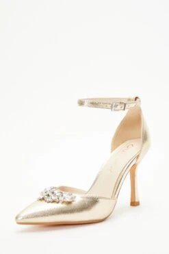 Wide Fit Gold Foil Diamante Court Heels -Outlet Clothyne Store 00100037674 XB