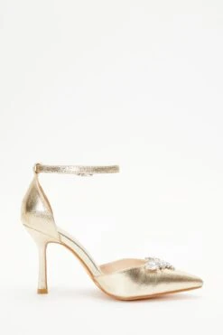 Wide Fit Gold Foil Diamante Court Heels -Outlet Clothyne Store 00100037674 ZS