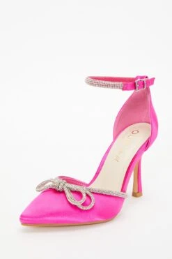 Wide Fit Pink Diamante Bow Court Heels -Outlet Clothyne Store 00100037675 XB