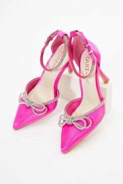 Wide Fit Pink Diamante Bow Court Heels -Outlet Clothyne Store 00100037675 XS