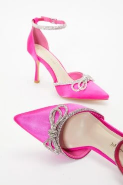 Wide Fit Pink Diamante Bow Court Heels -Outlet Clothyne Store 00100037675 ZB