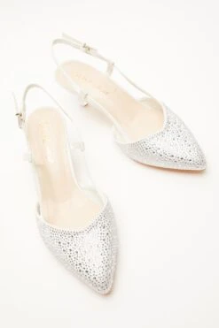 Wide Fit White Diamante Slingback Court Heels -Outlet Clothyne Store 00100037678 XS