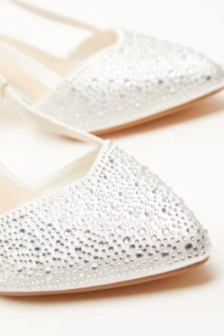 Wide Fit White Diamante Slingback Court Heels -Outlet Clothyne Store 00100037678 ZB