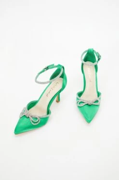 Wide Fit Green Diamante Bow Court Heels -Outlet Clothyne Store 00100037679 XS