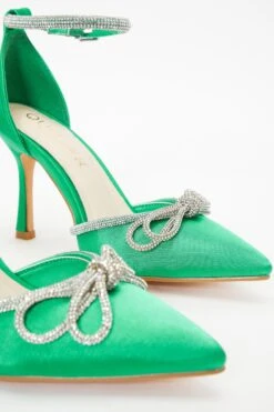 Wide Fit Green Diamante Bow Court Heels -Outlet Clothyne Store 00100037679 ZB
