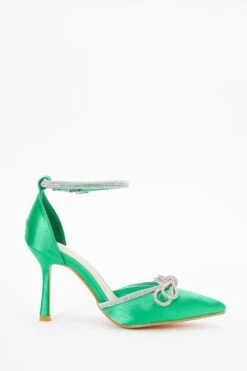 Wide Fit Green Diamante Bow Court Heels -Outlet Clothyne Store 00100037679 ZS