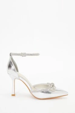 Wide Fit Silver Diamante Bow Court Heels -Outlet Clothyne Store 00100037680 ZS