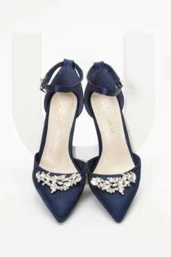 Wide Fit Navy Satin Diamante Court Heels -Outlet Clothyne Store 00100037683 XS