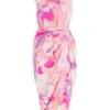 Pink Satin Marble Print Wrap Midi Dress