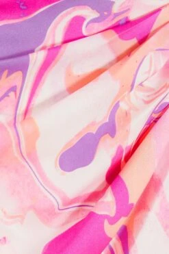 Pink Satin Marble Print Wrap Midi Dress -Outlet Clothyne Store 00100037701 ZS