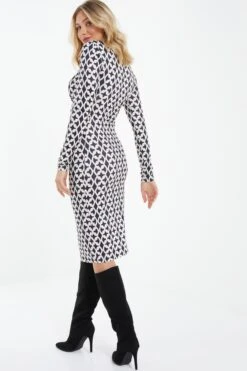 Stone Geometric Ruched Midi Dress -Outlet Clothyne Store 00100037713 XB