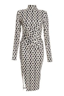 Stone Geometric Ruched Midi Dress