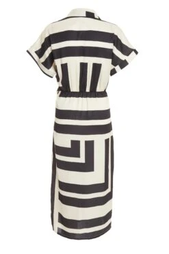 Stone Satin Stripe Print Midi Shirt Dress -Outlet Clothyne Store 00100037714 ZB