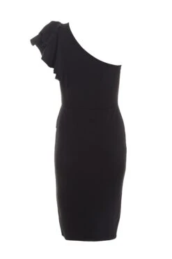 Petite Black One Shoulder Frill Midi Dress -Outlet Clothyne Store 00100037741 ZB