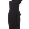 Petite Black One Shoulder Frill Midi Dress