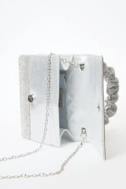 Silver Diamante Ruched Bag -Outlet Clothyne Store 00100037782 XS