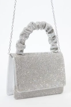 Silver Diamante Ruched Bag