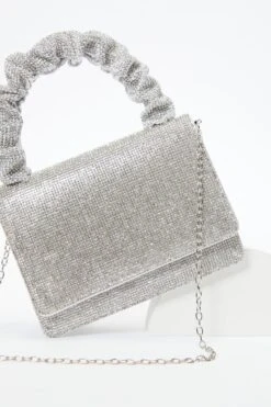 Silver Diamante Ruched Bag -Outlet Clothyne Store 00100037782 ZS