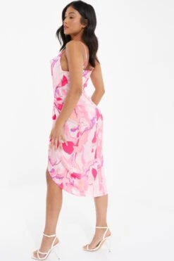 Petite Pink Satin Marble Print Wrap Midi Dress -Outlet Clothyne Store 00100037783 XB