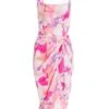 Petite Pink Satin Marble Print Wrap Midi Dress -Outlet Clothyne Store 00100037783 ZM