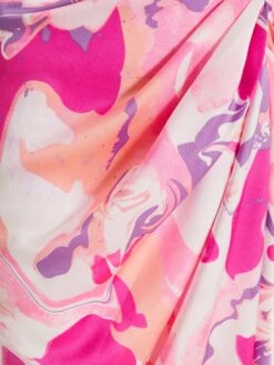 Petite Pink Satin Marble Print Wrap Midi Dress -Outlet Clothyne Store 00100037783 ZS
