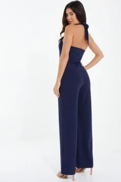 Navy Halter Neck Palazzo Jumpsuit -Outlet Clothyne Store 00100037802 XB