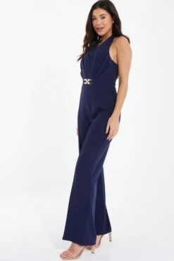 Navy Halter Neck Palazzo Jumpsuit -Outlet Clothyne Store 00100037802 XS