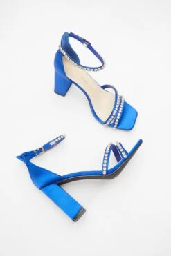 Wide Fit Blue Satin Block Heeled Sandals -Outlet Clothyne Store 00100037838 XS