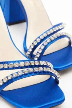 Wide Fit Blue Satin Block Heeled Sandals -Outlet Clothyne Store 00100037838 ZB