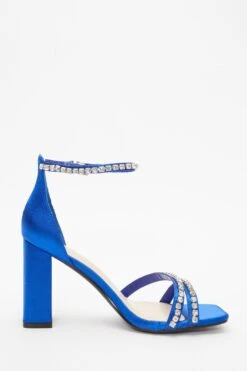 Wide Fit Blue Satin Block Heeled Sandals -Outlet Clothyne Store 00100037838 ZS