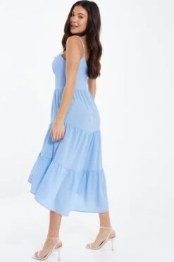 Light Blue Tiered Dip Hem Midi Dress 10 Light Blue Tiered Dip Hem Midi Dress -Outlet Clothyne Store 00100037839 XB