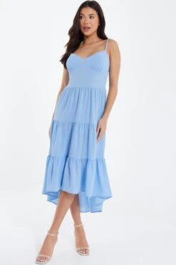 Light Blue Tiered Dip Hem Midi Dress 9 Light Blue Tiered Dip Hem Midi Dress -Outlet Clothyne Store 00100037839 XM