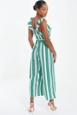 Green Striped Culotte Jumpsuit 10 Green Striped Culotte Jumpsuit -Outlet Clothyne Store 00100037863 XB
