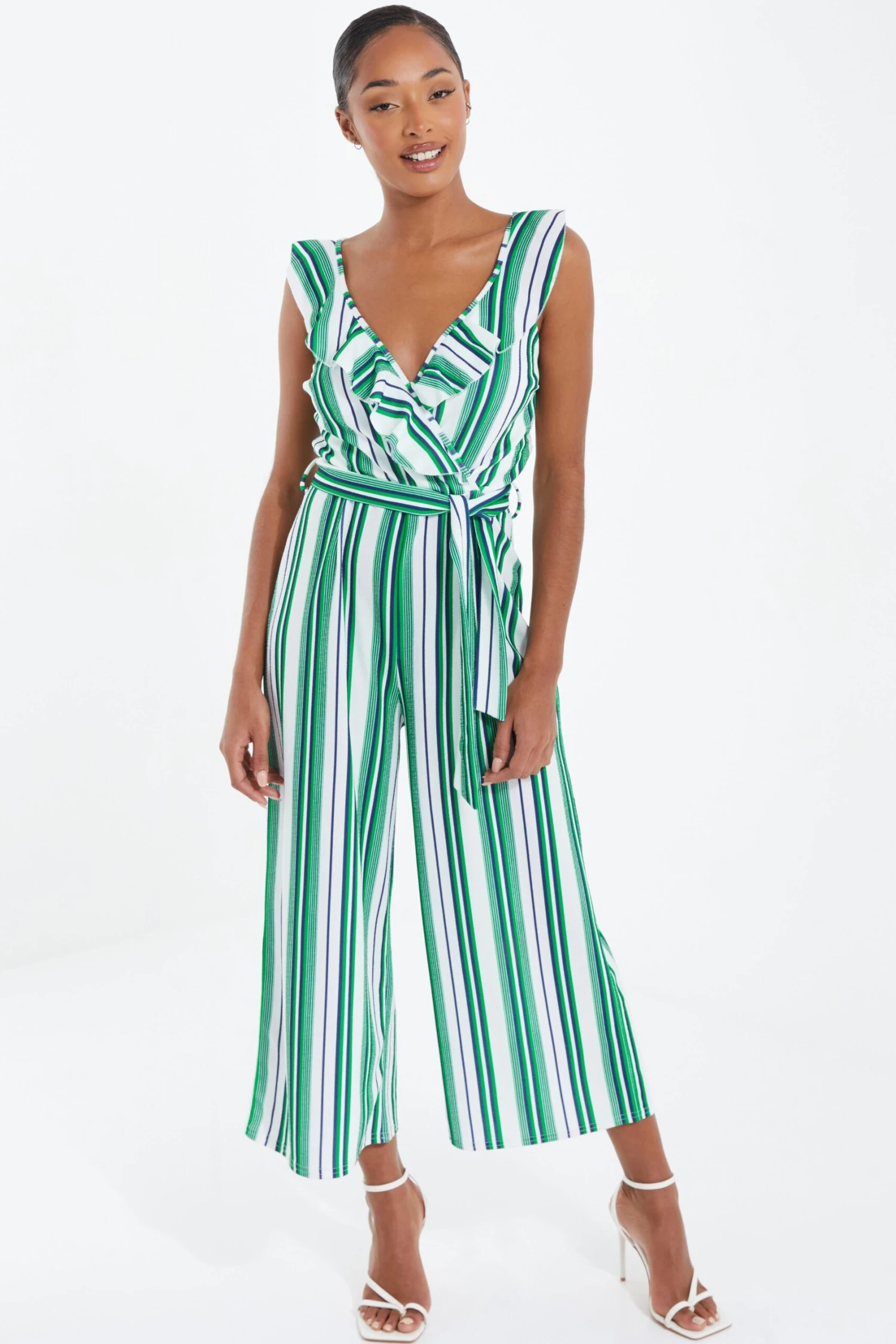 Green Striped Culotte Jumpsuit 4 Green Striped Culotte Jumpsuit - Image 2