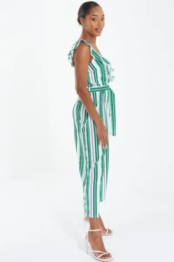 Green Striped Culotte Jumpsuit 11 Green Striped Culotte Jumpsuit -Outlet Clothyne Store 00100037863 XS