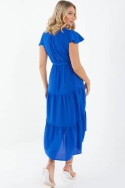 Royal Blue Tiered Dip Hem Midi Dress 10 Royal Blue Tiered Dip Hem Midi Dress -Outlet Clothyne Store 00100037865 XB