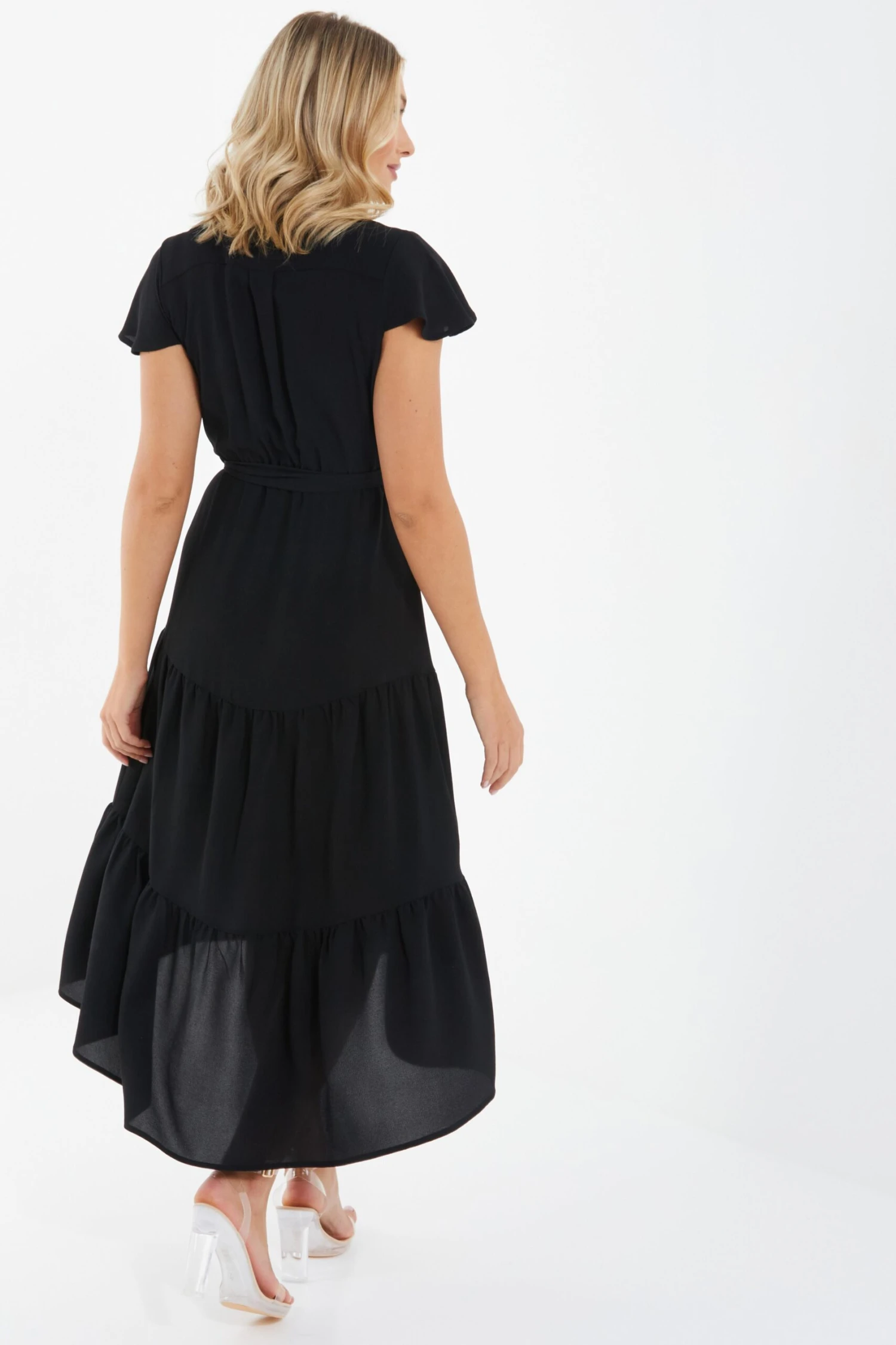 Black Tiered Dip Hem Midi Dress 4 Black Tiered Dip Hem Midi Dress - Image 3