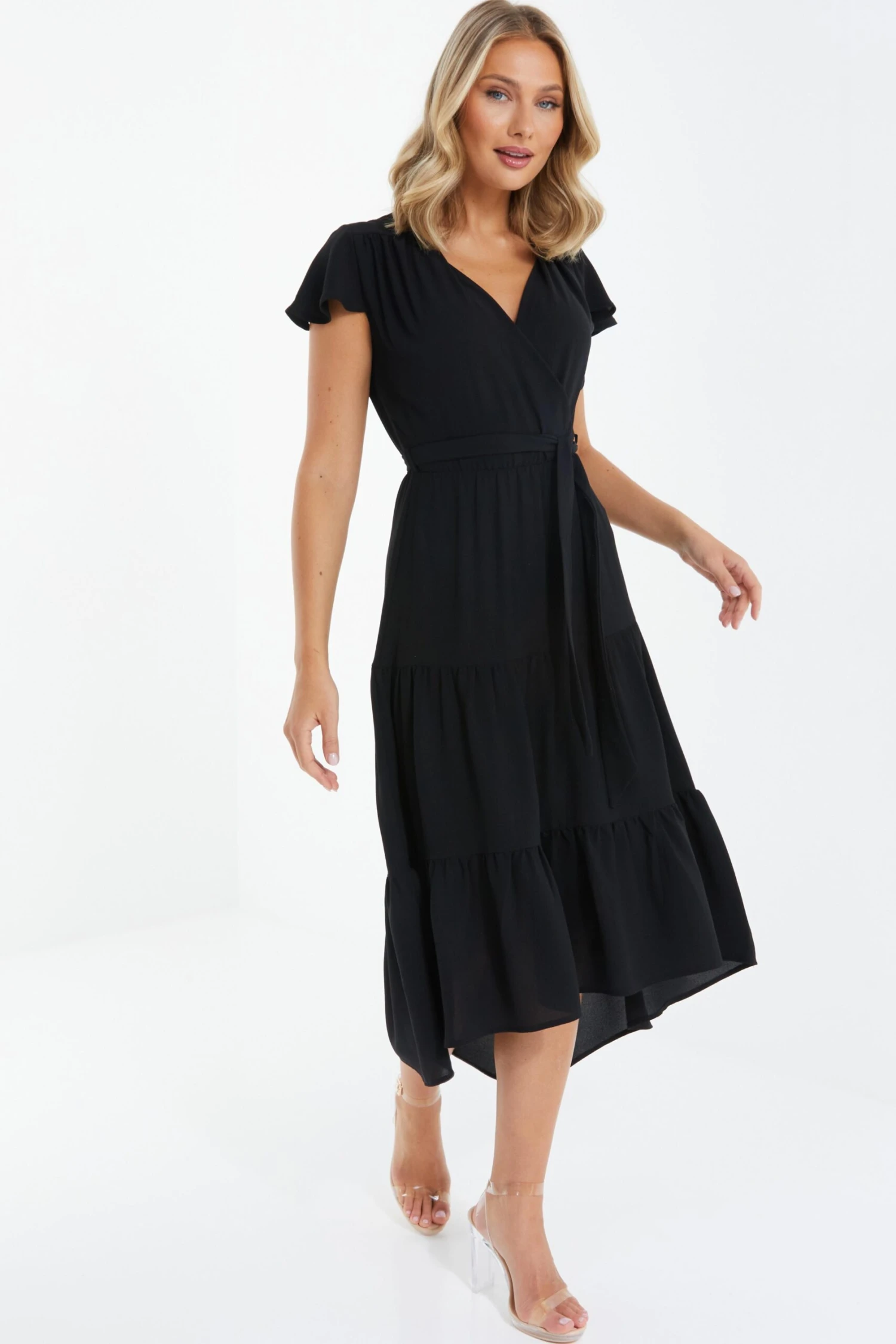 Black Tiered Dip Hem Midi Dress 3 Black Tiered Dip Hem Midi Dress - Image 2