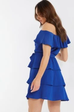 Royal Blue Tiered Bardot Mini Dress -Outlet Clothyne Store 00100037867 XB