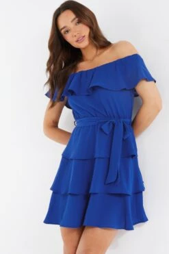 Royal Blue Tiered Bardot Mini Dress -Outlet Clothyne Store 00100037867 XM